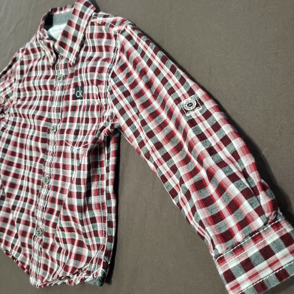 Calvin Klein Jeans Button Up Plaid Flannel Dress Shirt Adjustable Sleeve 24M - Picture 6 of 8